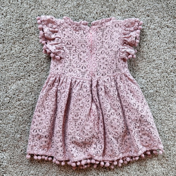 Baby Girl Pink Lace Dress with Pom Pom Trim Pink Easter dress- Size 6 months - Picture 7 of 8